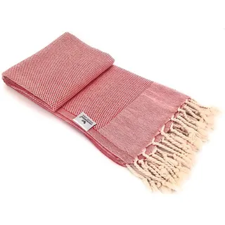 Carenesse Hamamtuch Favo 90 x 170 cm rot I Hamam Handtuch 100% saugfähige Baumwolle mit feinem Pepita Hahnentritt Muster I Schnelltrocknendes Pestemal/Fouta I Hamam Strandtuch kleines Packmaß