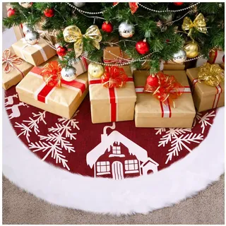 VOSAREA Weihnachtsbaum Rock Weihnachtsbaumdecke Rund Weihnachtsbaum Decke Groß Fell Christbaumdecke Christbaumständer Teppich Baumdecke Weihnachtsbaum Deko,48 Zoll, Rot