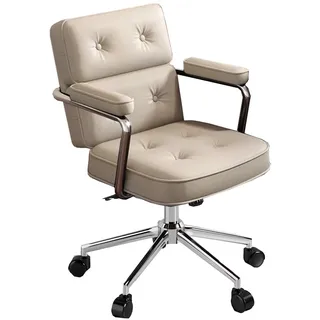 GIZNXBA Gaming-Stuhl Aus Leder Bürostuhl Ergonomisch Schreibtischstuhl Mit Gepolsterten Armlehnen Schwenkbare Chefsessel Mit Lendenwirbelstütze Für Schlafzimmer Und Wohnzimmer(Beige,B)
