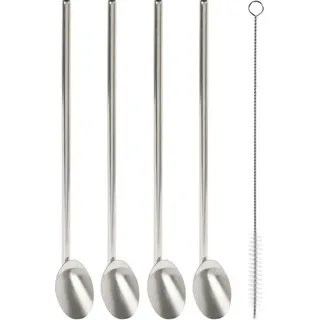Trinkhalme Aus Metall, Löffel-form, 4er-set + Reinigungsbürste