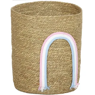 HOMCOM Aufbewahrungskorb Geflochten Wäschekorb Seegras Natur 30x30x35 cm | Seegras Korb, Regenbogen-Dekoration, Organisieren von Spielzeug und Kleidung, Wohnzimmer, Schlafzimmer