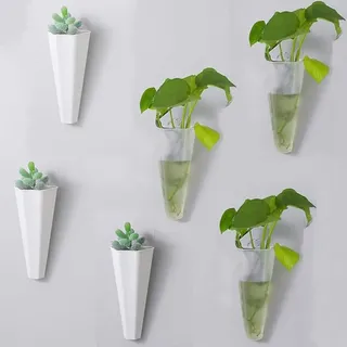 Shining House - Stück Geometrische Wand-blumentöpfe Aus Kunststoff, Mini-sukkulenten-übertopf, Künstliche Blumenvase Für Wanddekoration, 15 X 7 Cm, Heimdekoration