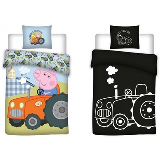 Peppa Pig Bettwäsche für kleines Bett, 100% Baumwolle, leuchtet im Dunkeln, Bettbezug für Babys, 100 x 135 cm + Kissenbezug 40 x 60 cm