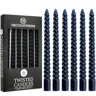 DECO EXPRESS Stabkerzen Set 3er oder 6er Tropffreie Stabkerzen Gedrehte Spiralkerzen Bunte Kerzen Brenndauer 6 Stunden Unparfümiert (Blau, 6er-Pack)