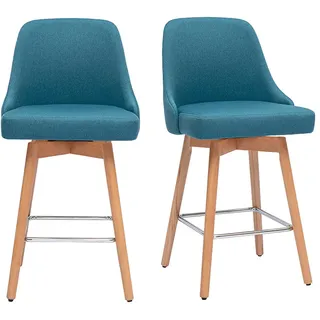 Skandinavische Barhocker, 360° drehbar aus Entengrün Stoff und massiver Buche, Sitzhöhe 65 cm (2er-Set) HASTA