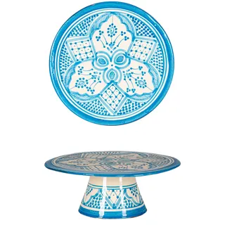 Marrakesch Orient & Mediterran Interior Orientalische Keramik Tortenplatte Tortenständer Safroun Blau