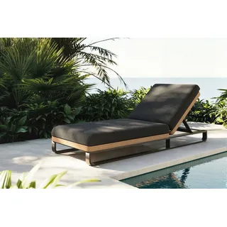 ploss Solera Gartenliege, anthrazit/schwarz, Alu/Polyester/Schaumstoff, mit Holzdekor, 200 x 72 cm, 6-fach verstellbar
