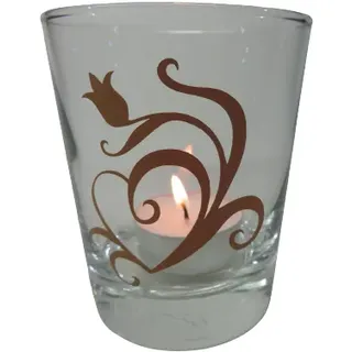 Deko Teelicht Glas Windlicht print "Tulpe mit Herz" beige Handemade Dekoration