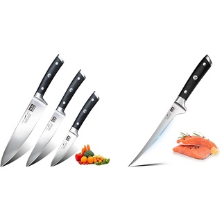 SHAN ZU Küchenmesserset 3 tlg, Messerset Profi Küchenmesser & Filetiermesser 7 Zoll - Randentbeinung von Fisch und Fleisch, professionelles Fischmesser