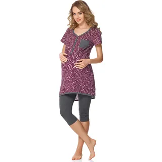 Bellivalini Damen Umstands Pyjama mit Stillfunktion BLV50-126 (Weinrot Sterne/Graphite, S) - S