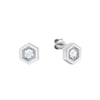Damen Ohrstecker Hexagon, Edelstahl, Kristall, Emaille