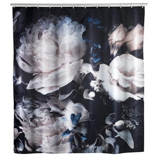 WENKO Anti-Schimmel Duschvorhang Peony, Textil-Vorhang mit Antischimmel Effekt fürs Badezimmer, waschbar, wasserabweisend, mit Ringen zur Befestigung an der Duschstange, 180 x 200 cm