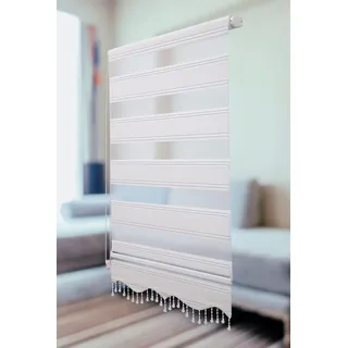 PlisseeOnline Doppelrollo Klemmfix ohne Bohren Weiß Silber Glitzer mit Perlen Duo Rollo für Fenster und Türen Plissee Rollo Gardine 70 x 200 cm Blickdicht Klemmrollo mit Perlen Seitenzugrollo
