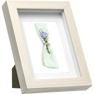 EUGAD Set aus 5 Bilderrahmen Fotogalerie, tiefer Rahmen für Objekte bis 1,5 cm, Holzrahmen mit Papierpassepartout, mit Glasscheibe, 3D-Objektrahmen, Eiche, 13x18cm
