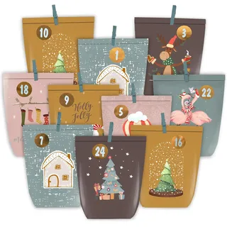 Adventskalender Bastelset für DIY Weihnachtskalender Papier-Tüten mit Zahl- Aufk