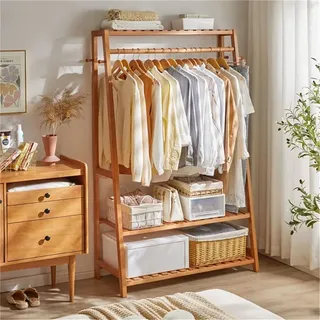unho Kleiderständer Bambus, Garderobenständer mit Schuhablage | Bambus-Garderobe mit Kleiderstange, 3 Ablagen und 10 Haken für Flur oder Schlafzimmer, 80 × 43,5 × 165 cm