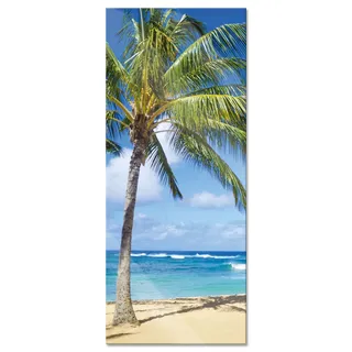 Pixxprint Glasbild Panorama, Wandbild aus Echtglas, Wunderschöner Strand mit Palmen, 100x40 cm, inkl. Aufhängung und Abstandshalter
