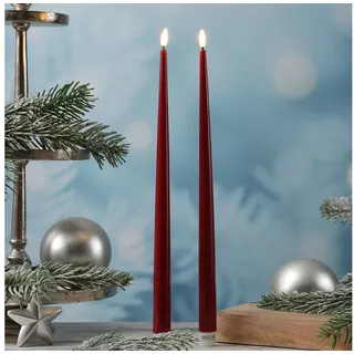 Deluxe Homeart LED-Kerze LED Stabkerzen ELLA Deluxe Tafelkerze flackernd H:38cm bordeauxrot 2St (2-tlg) rot