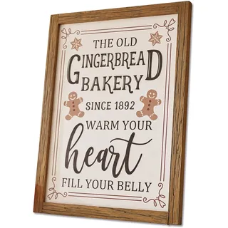 Loberon Dekoboard Bakery, mit Pfefferkuchenmännchen-Motiv, Nostalgischer Print, Weihnachtsdeko, Wanddekoration, Weihnachten, Kiefernholz, MDF, weiß/braun