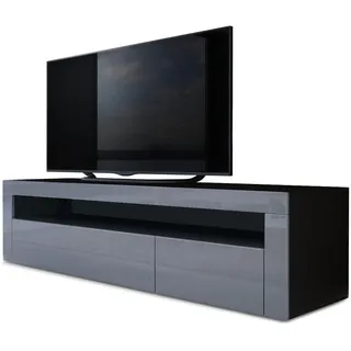 Vladon Valencia Lowboard 155 x 46 x 40 cm Grau/Schwarz matt/Hochglanz MDF/Spanplatte
