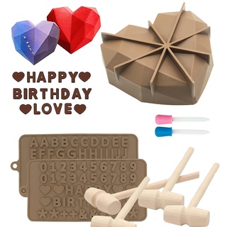 Meajore Herz Silikonform, 3D Herz geformt Kuchen Pfanne, Smash Schokolade Süßigkeiten Herzen mit Holz Hämmer Buchstaben Zahl Tabletts Valentinstag Süßigkeiten (Kaffee)