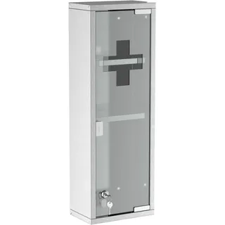 kleankin Medizinschrank aus Edelstahl und gehärtete Glastür Arzneischrank zur Medikamenten-Aufbewahrung, Medikamentenschrank mit 3 Fächern, Erste Hilfe Schrank, 20 x 12 x 58 cm, Silber