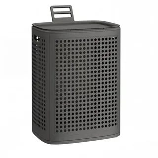 SONGMICS Wäschekorb mit Deckel, Wäschesammler Plastik, für Badezimmer, Waschküche, Wäschetonne schmal, Wäschebox platzsparend, Schlafzimmer, 75 L grau