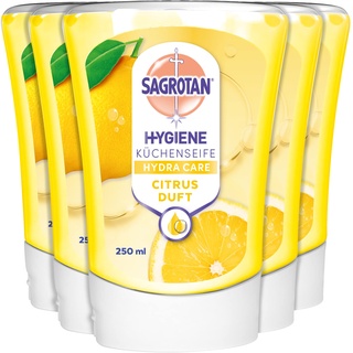 Sagrotan No-Touch Nachfüller Küchenseife Citrus – Für den automatischen Seifenspender – 5 x 250 ml Handseife