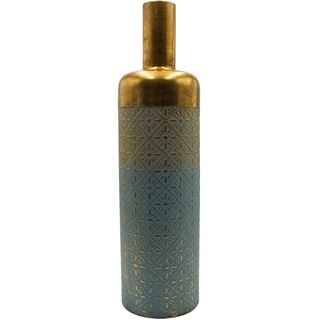 Hochwertige Metall Vase in Hellblau, Farbverlauf und Goldenem Muster, schmale Öffnung, Bodenvase, Dekovase, Größe: H/Ø ca. 55 x 15 cm