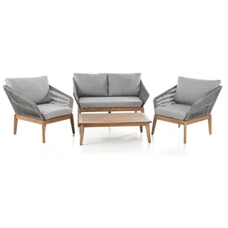 Prestige Home Living Outdoor 11tlg. Lounge-Set aus Akazienholz und Rope-Geflecht inkl. Polsterauflage - Grau