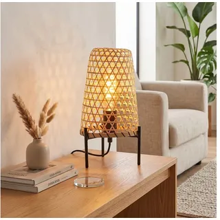 hofstein Tischleuchte moderne Boho Tischlampe aus Metall/Rattan in Schwarz/Natur, ohne Leuchtmittel, Nachttischlampe An-/Ausschalter, Lichteffekt, 1xE27, ohne Leuchtmittel beige
