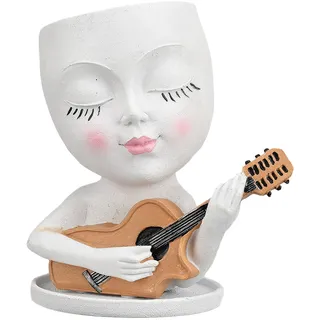 Dekorativer Harztopf Mit Menschlichem Gesicht Und Gitarrenform, Weiße Vase