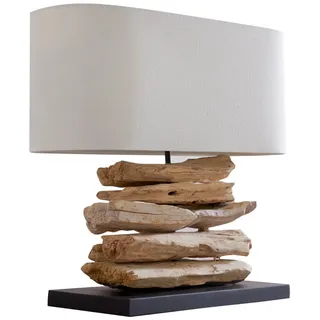 Invicta Interior Tischlampe Riverine Treibholz und Leinenschirm, 55 x 20 x 50 cm