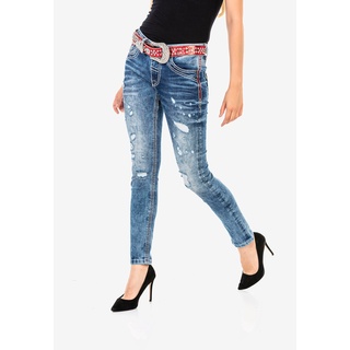 Slim-fit-Jeans CIPO & BAXX Gr. 27, Länge 32, blau Damen Jeans Röhrenjeans mit angesagten Used-Elementen