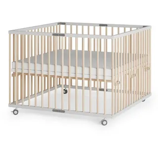 Sämann – make a difference. Laufgitter Weiß, Natur, Holz, Echtholz,Buche, 100x74x100 cm, Babymöbel, Laufstall Baby