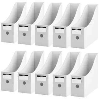 10 Stück Stehsammler aus Kraftpapier, Zeitschriftensammler Pappe, Ordner Organizer für Datei, Schreibwaren, Bürobedarf, einfache Lagerung (weiß)