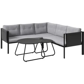 Ambia Garden Loungegarnitur, Grau, Schwarz, Metall, Textil, 5-teilig, Füllung: Polyester,Schaumstoff, 186.5x186.5 cm, Loungemöbel, Gartenlounge-Sets