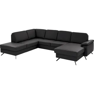 die planbar Wohnlandschaft Leder U-Form 3-Sitzer Schwarz