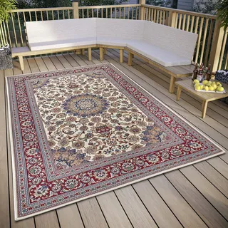 HANSE HOME »Kadi«, rechteckig, 3 mm Höhe, In-& Outdoor, Teppich, Wetterfest, Balkon, Garten, Wohnzimmer, Orient Flachgewebe, Orientalisches Design Klassisch, ÖKO-TEX & UV-beständig für Terrasse, – Creme Rot,