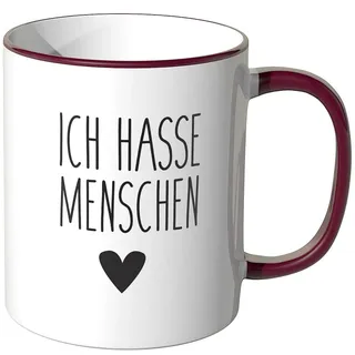JUNIWORDS Tasse, Ich hasse Menschen, Wähle Farbe, Bordeaux