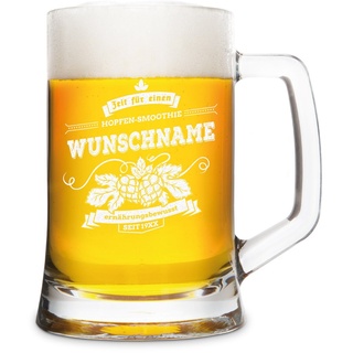 Personalisierter Bierkrug 0,5 L mit Gravur - Hopfen-Smoothie Motiv - Bierseidel als Geschenk für Männer zu Weihnachten - mit Laser der Name in das Bierglas eingebrannt