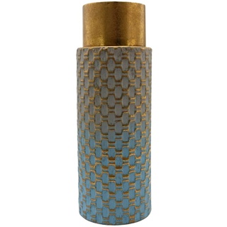 Hochwertige Metall Vase in Hellblau, Farbverlauf und Goldenem Muster, Bodenvase, Dekovase, Größe: H/Ø ca. 38 x 13 cm