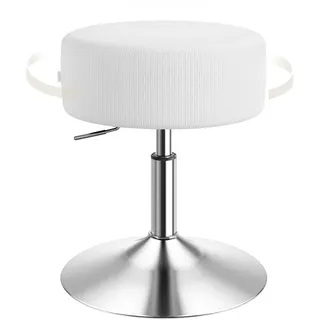 WOLTU Schminktisch Hocker, Schminkstuhl, Barhocker Rund, Höhenverstellbar, 360° Drehbar mit Verdickter Polsterung, Cord Bequemstuhl für Schminktisch, Schlafzimmer, Esszimmer, Weiß+Silber