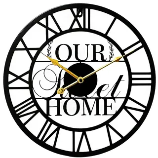 Taodyans Vintage Wanduhr Ohne Tickgeräusche, Große Römische Ziffern 40cm Wanduhr, Metall Skelett Uhr Wohnzimmer Küche Cafe Büro Wohnkultur Geschenk (Our Home)