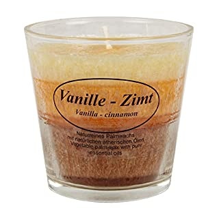 Kerzenfarm Hahn Duftkerze im Glas aus pflanzlichem Stearin, Bio-Stearinkerze, 130 g, mit reinen ätherischen Ölen, Vanille-Zimt, 80 mm x ø 50/78 mm