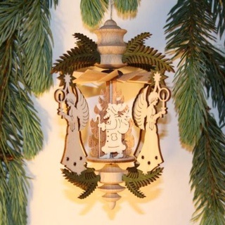 aus dem Erzgebirge Hängepyramide Wärmespiel Zweige grün/Engel/Motiv Weihnachtsmann - REH – Schlitten original Höhe 12,5cm