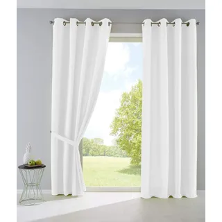 Gardinenbox 2er Set Vorhänge Blickdicht Gardinen Matt Lichtdurchlässig »Palermo« mit Ösen und Raffhalter Dekoschal HxB 175x140 cm Weiß,