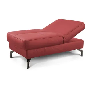 CAVADORE Lederhocker Benda mit Sesselfunktion / Praktischer 2-in-1 Funktionshocker mit Federkern / Polsterhocker mit hochklappbarer Rückenlehne / 114 x 45 x 71 / Echtleder: Rot