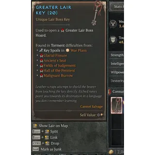 D4 Diablo 4 NO SEASON ETERNAL 100x Greater Lair Key