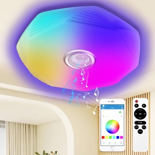 CheDux 48W LED Deckenleuchte Dimmbar mit Bluetooth Lautsprecher, Ø39cm RGB Farbwechsel Deckenlampe mit Fernbedienung und APP, LED Musik Deckenlampe für Schlafzimmer,Kinderzimmer,Wohnzimmer